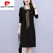 皮爾卡丹（pierre cardin）長(zhǎng)袖衛(wèi)衣連衣裙女大尺碼中長(zhǎng)款春秋冬季2025年新款媽|媽洋氣休閑 黑色 M 建議90-斤