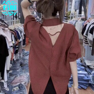 若盼雪紡短袖露背襯衫女2025夏季韓版時(shí)尚設計感小眾后背鏤空洋氣襯衣 主圖款 2XL 135-150斤