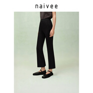 納薇（naivee）【涼感微喇褲】商場(chǎng)同款25夏新款九分悅己褲松緊腰 黑色 S