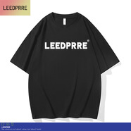 Lee dprre2025夏季新款男女同款短袖T恤情侶純棉圓領(lǐng)寬松落肩體恤情侶款潮 黑色白標(biāo) XL 穿到160斤左右