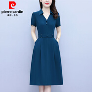 皮爾卡丹襯衫領(lǐng)連衣裙女2025夏新款時(shí)尚闊太太大d碼媽M媽裝顯瘦收腰短袖裙 0232孔雀藍 2XL (120-130斤)