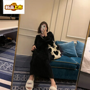 初徑白色水貂絨馬海毛毛衣針織連衣裙女秋季2025新款溫柔風(fēng)寬松長(cháng)裙子 黑色 S