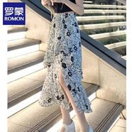 羅蒙（ROMON）小清新碎花半身裙女2025春夏款設計感小眾長(cháng)裙子不規則魚(yú)尾 白色 均碼 80-135斤
