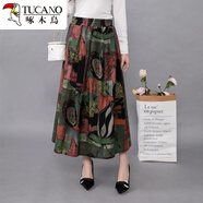 啄木鳥(niǎo)棉麻碎花半身裙女士夏季春夏秋2025年新款高腰百褶垂感大擺中長(cháng)裙 抽象畫(huà) 均碼 建議85-158斤