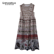 達(dá)衣巖（Donoratico）達(dá)衣巖文藝?yán)寺?025夏新品度假風(fēng)絲棉游牧幾何印花A字型連衣裙女 狩獵卡其 M