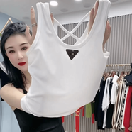 deciuhlae【認(rèn)準(zhǔn)正版】女士大碼背心三角標(biāo)吊帶背心內(nèi)穿無(wú)袖修身冰絲螺紋上 白色 M碼M(80-100斤) 均碼
