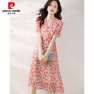 皮爾卡丹（PIERRE CARDIN）感碎花雪紡連衣裙2025夏季輕薄森女系印花飄逸短袖連衣裙 XL