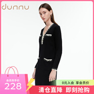 敦奴（DUNNU）dunnu敦奴冬季羊毛混紡珠片蕾絲織帶修身針織連衣裙 正黑 L