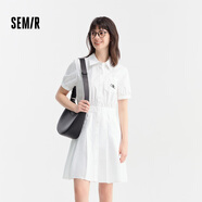 森馬（Semir）連衣裙女翻領(lǐng)百褶短裙小個(gè)子通勤2024年夏新款白色收腰顯瘦襯衫裙 本白10102-短款 S