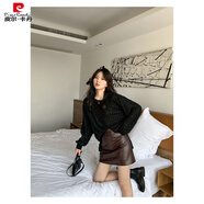 皮爾卡丹皮裙半身裙女春秋2025新款高腰韓版氣質(zhì)名媛PU裙短皮裙a字包臀裙 深棕色 S