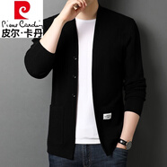 皮爾卡丹（pierre cardin）品牌高端男士針織開衫春秋薄款中青年時(shí)尚休閑純色毛衫外套 黑色 L