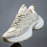 牧比尼2025新款ins超火的男鞋子冬季透氣厚底增高情侶休閑鞋韓版老爹鞋 米色 單層 39 (245mm)