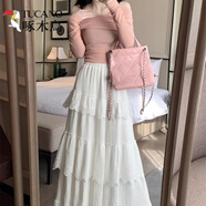 啄木鳥（TUCANO）時(shí)尚高腰鉤花蛋糕裙2025春季新款韓版百褶氣質(zhì)顯瘦長(zhǎng)款半身裙女 白色 均碼