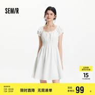 森馬（Semir）連衣裙女收腰蝴蝶結(jié)少女感2025夏俏皮木耳邊方領(lǐng)短裙109325114007