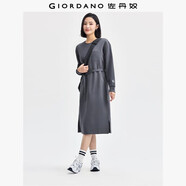佐丹奴直筒長裙女垂感直筒裙刺繡袖口配腰帶圓領連衣裙女05464859