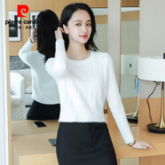 皮爾卡丹水貂絨短款毛衣女小個(gè)子加厚秋冬女裝2026新款高腰上衣打底針織衫 白色 S 建議90斤以下穿