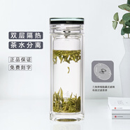 啟明緣玻璃杯私人定制刻字禮盒 雙層杯光學(xué)平面蓋 男女水杯茶杯商務(wù)便攜 QMY-6801A 有濾網(wǎng) 280ml1只
