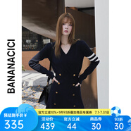 banana cici2024年冬季新款學(xué)院風(fēng)A字雙排扣收腰V領(lǐng)長(zhǎng)袖連衣裙C234LY322 寶藍(lán) L