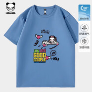 HI PANDA你好熊貓冰絲防曬短袖男舒適透氣涼感親膚2025夏季新款美式體恤衫 藍(lán)#PP散裝涂鴉HPD XL
