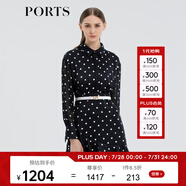 PORTS寶姿 春夏新品印花長(zhǎng)袖連衣裙ASL9D001LPP083 黑色印花 S (4)