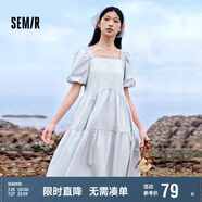 森馬連衣裙女溫柔系木耳邊方領夏季泡泡袖娃娃裙甜美107424114030
