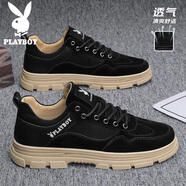 花花公子（PLAYBOY）男鞋2025夏季時(shí)尚休閑鞋男士厚底鞋子男韓版運(yùn)動(dòng)馬丁靴 黑色 44