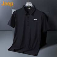 吉普（JEEP）美國正品商務翻領短袖t恤男夏季冰絲薄款涼感休閑中年半袖POLO衫 曜石黑 常規(guī) 【商場同款】 XL 推薦135-150斤