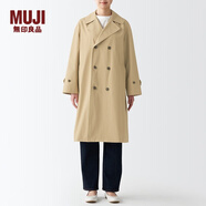 無(wú)印良品 MUJI 男女通用 不易沾水 寬版雙排扣大衣 無(wú)性別 男款女款 BDE15C2S 米色 S-M