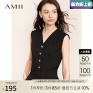AMII2025春新款通勤環(huán)保面料修身V領(lǐng)無(wú)袖幾何衣擺設計馬夾上衣女 黑色 165/88A/L