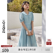 自巧小個(gè)子泡泡袖連衣裙小清新修身顯高新款溫柔風(fēng)a字裙子女 藍(lán)色 XXS