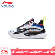 李寧（LI-NING）童鞋男大童籃球鞋秋季新款兒童場(chǎng)地球鞋防滑減震運動(dòng)鞋YM S050-1 標準白/黑色 35