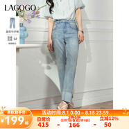 lagogo淺色直筒九分牛仔褲女士拉谷谷2025年春夏新款高腰顯瘦褲子 淺牛仔藍(lán) M