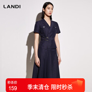 藍(lán)地（LANDI）短袖收腰系帶小西裝套裝上衣女年夏季新款短外套 藏青色 L