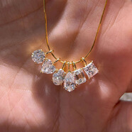 金宙18K金鑲嵌異形培育鉆石吊墜正品異形培育單鉆項鏈生日禮物送女友 18k金黃金色【培育鉆石】 18k金雙證書(shū)【公主方形50分】