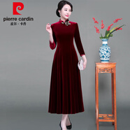 皮爾卡丹喜婆婆長(cháng)袖大碼金絲絨旗袍2025新款春秋裝高端媽媽婚宴婚禮服胖mm 紅色 長(cháng)款 升級不倒絨面料 S