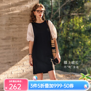 Olrain歐芮兒夏季女裝直筒名媛風(fēng)撞色蕾絲拼接連衣裙 黑白色 S