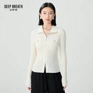 深呼吸DEEP BREATH女裝雙頭拉鏈裝飾袋純羊毛針織開衫女A400975 白 M (3)