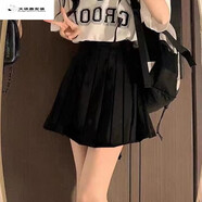 UZSC減齡學(xué)院風(fēng)Polo領(lǐng)短袖T恤女+黑色百褶裙夏季新款 黑色百褶裙-有內(nèi)襯 面料 S  建議85斤以下