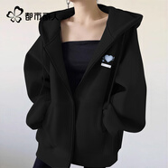 都市麗人加絨衛衣女款2025年最新款冬季寬松大碼女裝開(kāi)衫連帽保暖休閑外套