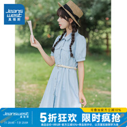 真維斯（Jeanswest）女裝連衣裙夏季新款文藝淑女風(fēng)翻領(lǐng)收腰中長(zhǎng)裙(不含腰帶）LE 藍(lán)色8500 (不含腰帶） S 155/80A