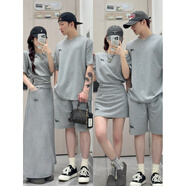 情侶裝夏裝一男一女套裝運動服套裝斜肩短袖短裙兩件裝一裙一衣 女套裝短裙 M