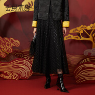 云思木想Ysimo-X摩登國風(fēng)2025春季新款中長(cháng)百褶裙網(wǎng)紗半身裙12659 黑色 S