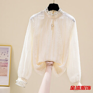 佐菲黛雪紡衫女春秋季新款文藝范純色打底衫垂感雪紡上衣純色百搭T恤衫 杏色 S