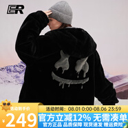 ER【張澤禹同款】兩面穿仿羊羔毛絨男士外套男女同款連帽保暖厚棉衣 黑色 M碼-175/70kg
