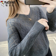 啄木鳥(niǎo)秋季2025年新款女裝秋季毛衣女士薄款針織衫鏤空蝙蝠衫潮外穿 深灰 M 80斤-95斤穿