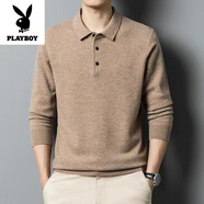 花花公子（PLAYBOY）高檔品牌翻領(lǐng)polo衫男士襯衫領(lǐng)加厚中青年羊毛衫打底毛衣男秋冬款 駝色 M 165建議120斤以內(nèi)