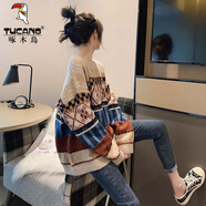 啄木鳥(niǎo)秋冬大碼胖m妹洋氣寬松外穿復古日系慵懶套頭加厚針織衫2025秋冬 修身卡其色修/身 2XL 【140-160斤】