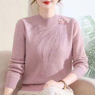 紫淑（Sweet basil）新款媽媽裝半高領(lǐng)加絨加厚毛衣中老年女秋冬季寬松洋氣打底衫上衣 粉色-春秋款 3XL 建議120-130斤