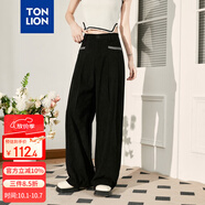 唐獅（TonLion）2024燈芯絨闊腿褲女小香風(fēng)織帶氣質(zhì)休閑長(cháng)褲 黑色 S 
