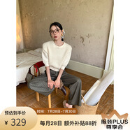 鷺青一原創(chuàng)【未稚】澳毛絨毛衣女秋冬復古高級感寬松短款針織上衣 米白色 M （現貨）